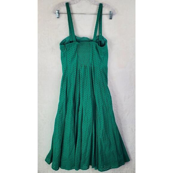 Anthropologie Maeve Lelia Eyelet Midi Dress Green Lined Sz 6 Small Sleeveless - Picture 8 of 12